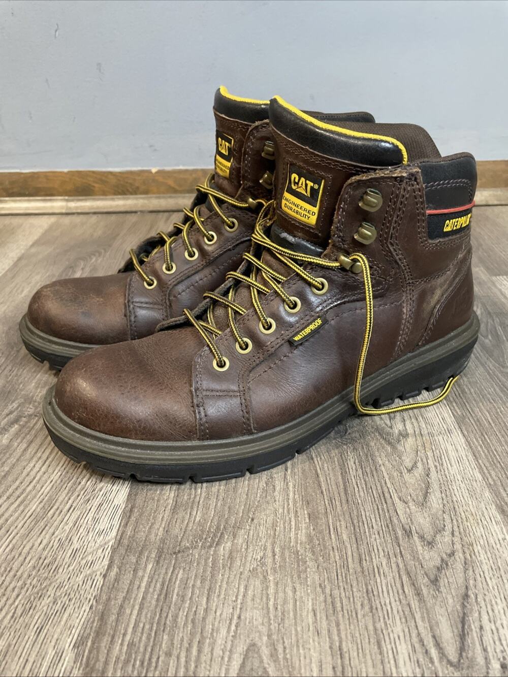 Men Caterpillar Brown Soft Toe Waterproof Work Boot P73982 Size 10.5